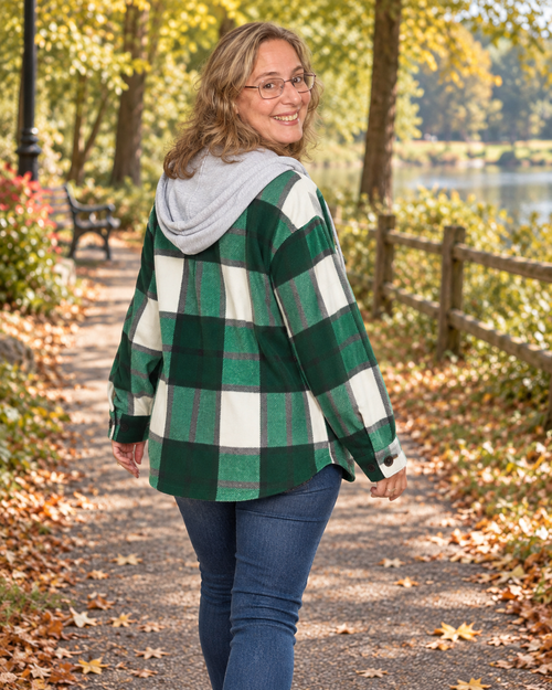 Zenana Cozy Plaid Hooded Fleece Shacket | S–L