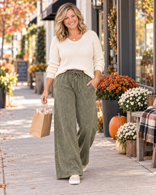 Zenana Washed French Terry Flare Pants | Small–3XL