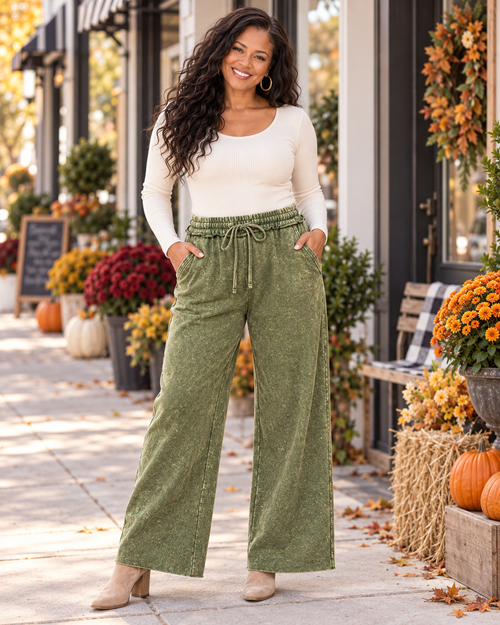Zenana Washed French Terry Flare Pants | Small–3XL