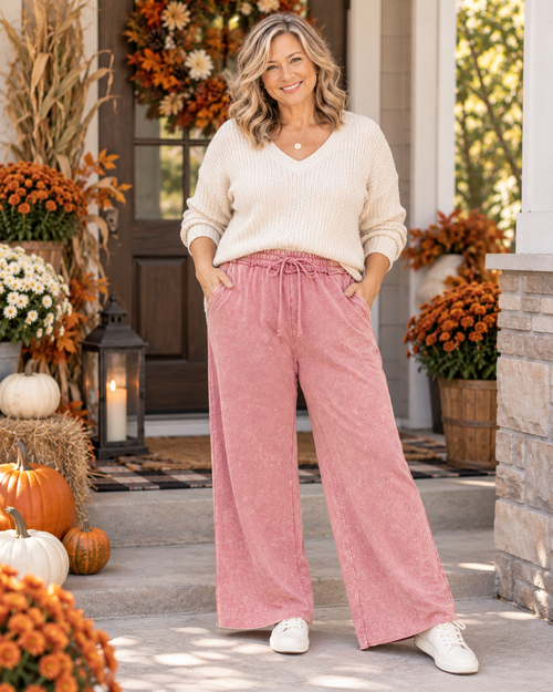 Zenana Washed French Terry Flare Pants | Small–3XL