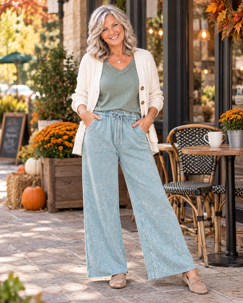 Zenana Washed French Terry Flare Pants | Small–3XL