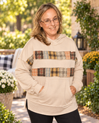 Patchwork Plaid Stripe Hoodie – Taupe