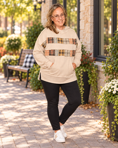 Patchwork Plaid Stripe Hoodie – Taupe