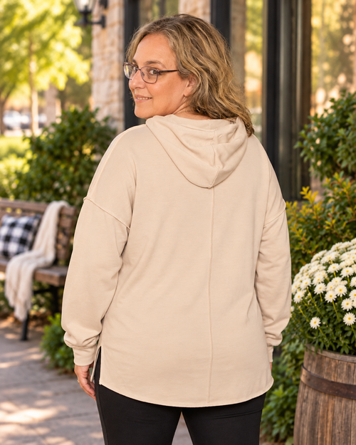 Patchwork Plaid Stripe Hoodie – Taupe
