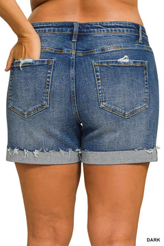 Distressed Cuffed Raw Hem Denim Shorts