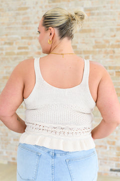 Day Dancing Ruffle Knit Tank Top – Cream Midweight Sweater Style | Sizes S–3XL | One Eleven North