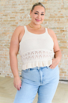 Day Dancing Ruffle Knit Tank Top – Cream Midweight Sweater Style | Sizes S–3XL | One Eleven North