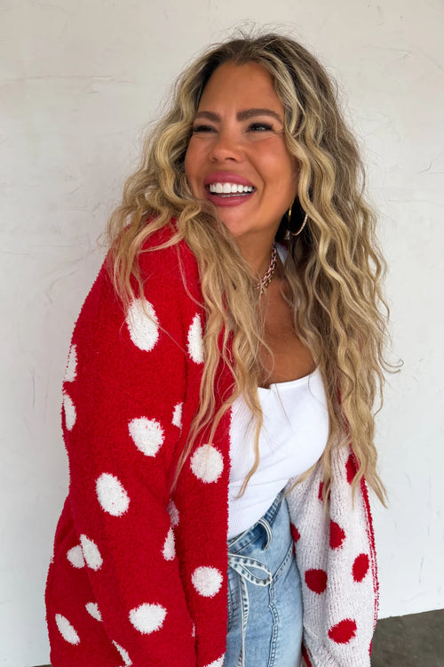 Love Is In The Air Red Polka Dot Cloud Cardigan