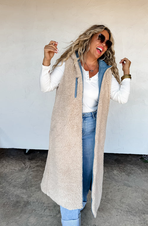 PREORDER- REVERSIBLE SHERPA PUFFER VEST