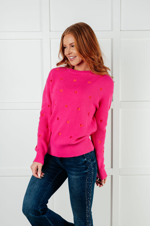 Eat Your Heart Out Embroidered Pink Heart Sweater – Cozy and Stylish Crewneck for Women, Sizes Small-XL