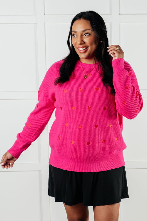 Eat Your Heart Out Embroidered Pink Heart Sweater – Cozy and Stylish Crewneck for Women, Sizes Small-XL