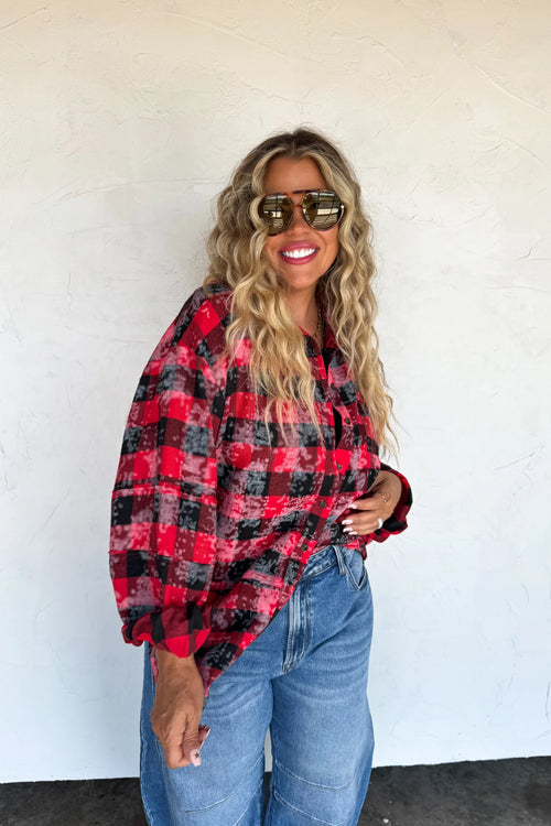 PREORDER – Juniper Bleached Plaid Top (XS–3XL) – Red/Black, Black/White, Blue/Black