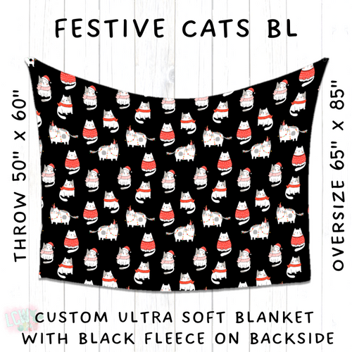 Batch #216 - Cozy Christmas Blankets Presale - Closes 10/14 - ETA Early Dec - Festive Cats BL