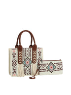 Beige Aztec tote bag with matching pouch