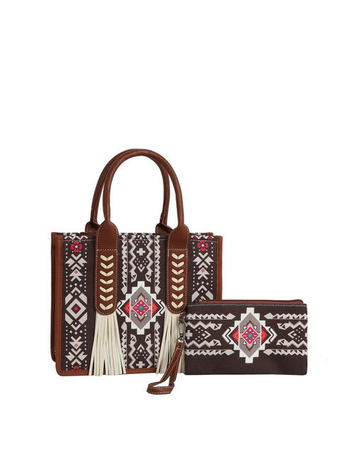 Coffee Aztec tote bag with matching pouch