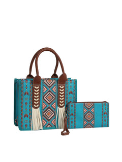 Teal Aztec tote bag with matching pouch