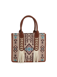 Aztec Pattern Tote Set – Canvas & Vegan Leather Handbag with Matching Pouch