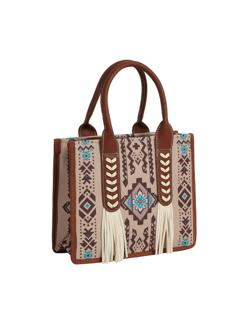 Aztec Pattern Tote Set – Canvas & Vegan Leather Handbag with Matching Pouch