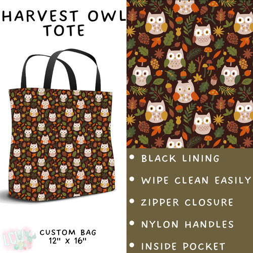 Batch #407 - Fall Fun 2 - Closes 9/4 - ETA mid/late October - Harvest Owl Tote