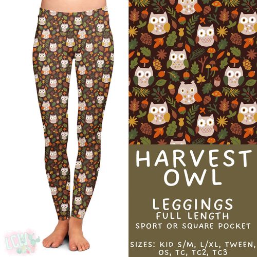 Batch #407 - Fall Fun 2 - Closes 9/4 - ETA mid/late October - Harvest Owl Full Length Leggings