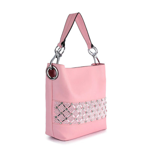 Rhinestone Bling Fashion Hobo Handbag - Vegan Leather (4 Colors)