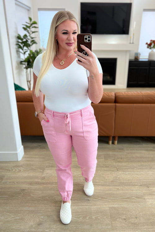 Judy Blue Regina High Rise Pink Denim Joggers – Drawstring Waist, Plus Sizes 9–24W