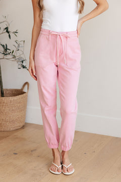 Judy Blue Regina High Rise Pink Denim Joggers – Drawstring Waist, Plus Sizes 9–24W