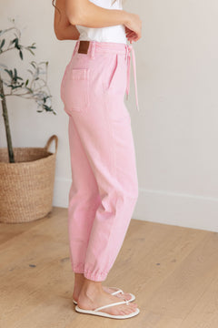 Judy Blue Regina High Rise Pink Denim Joggers – Drawstring Waist, Plus Sizes 9–24W