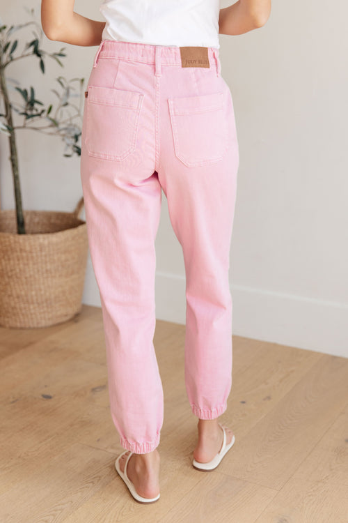 Judy Blue Regina High Rise Pink Denim Joggers – Drawstring Waist, Plus Sizes 9–24W