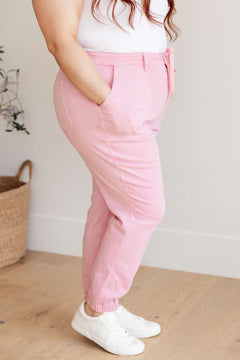 Judy Blue Regina High Rise Pink Denim Joggers – Drawstring Waist, Plus Sizes 9–24W