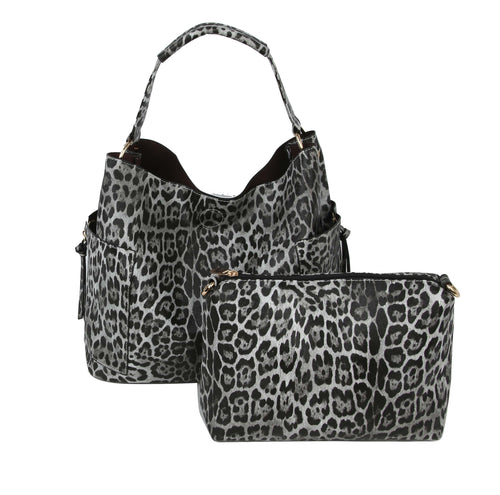 Chic Animal Print Hobo Handbag Set with Matching Clutch – Black & Coffee, Stylish & Versatile