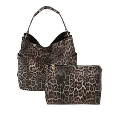 Chic Animal Print Hobo Handbag Set with Matching Clutch – Black & Coffee, Stylish & Versatile