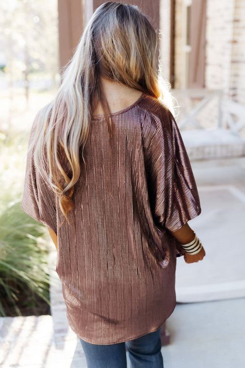 Casual Textured V Neck Oversize Tunic T Shirt