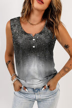 Gray Bleached Tie Dye Scoop Neck Henley Tank Top