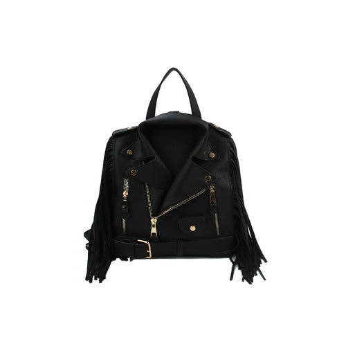 Fringe Backpack in Black Styled for Biker Chic Look