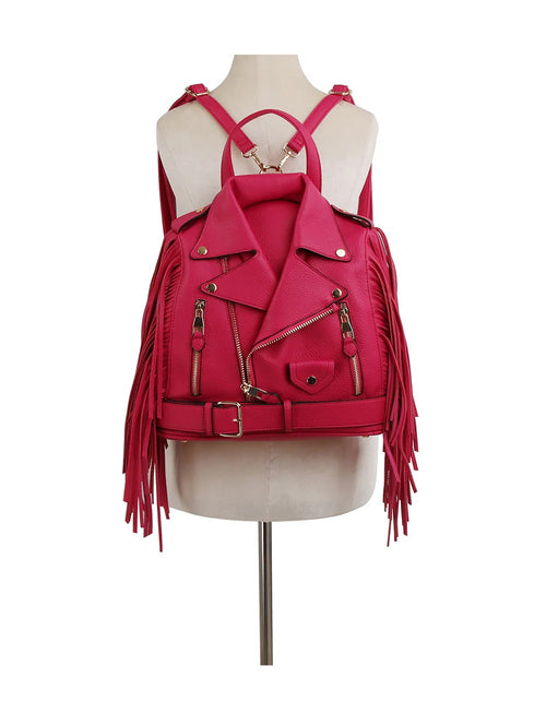 Fringe Faux Leather Motorcycle Jacket Backpack - Bold Biker Chic Bag in Brown, Black, Olive, Silver, & Fuchsia