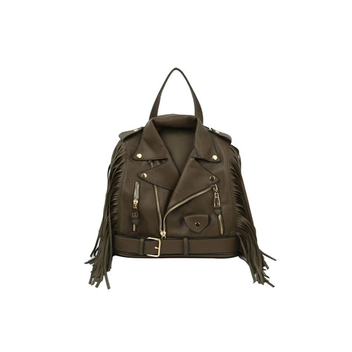 Fringe Faux Leather Motorcycle Jacket Backpack - Bold Biker Chic Bag in Brown, Black, Olive, Silver, & Fuchsia