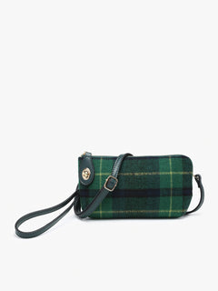 Kendall Plaid Crossbody/Wristlet with Twist Lock Closure | Versatile Plaid Fashion Bag in 4 Colors