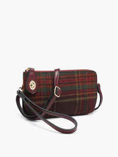 Kendall Plaid Crossbody/Wristlet with Twist Lock Closure | Versatile Plaid Fashion Bag in 4 Colors