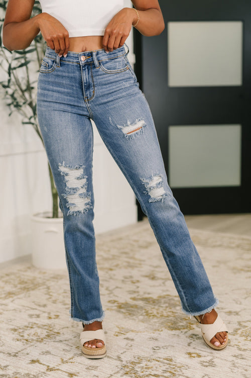 Maureen High Rise Distressed Bootcut Jeans – Judy Blue | Sizes 0–24W