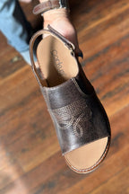 Corky’s “Most Wanted” Sandals – Espresso Crinkle Western Wedge (Sizes 7–11)