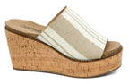 Corkys Mugshot Wedge Heel in Tan Natural Stripe – Stylish Slip-On Sandals for Women, Comfortable Cork Wedges