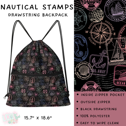 Batch #276 - Fanny Packs & Drawstring Backpacks - Closes 1/24 - ETA late March - Nautical Stamps Drawstring Backpack