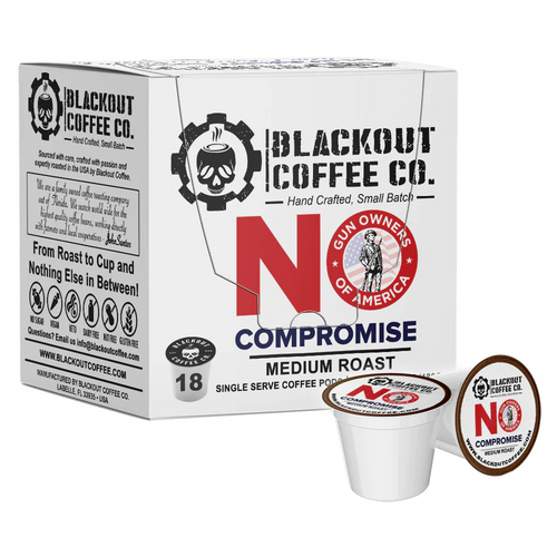 Box of Blackout Coffee Co. single serve coffee pods with branding and logo.