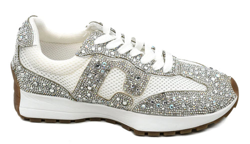 No Prob White Rhinestone Corkys Sneakers