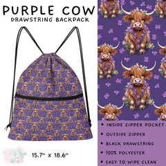 Batch #276 - Fanny Packs & Drawstring Backpacks - Closes 1/24 - ETA late March - Purple Cow Drawstring Backpack