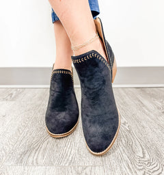 Bluffin’ Bootie – Black Vegan Suede by Corkys (Sizes 7–11)
