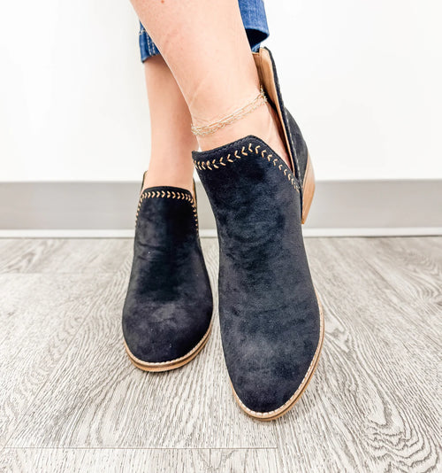 Bluffin’ Bootie – Black Vegan Suede by Corkys (Sizes 7–11)