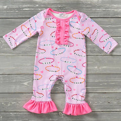 Girls' Pink Bracelet-Print Ruffle Romper - Long Sleeve Baby Onesie for Playdates & Special Moments