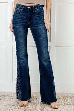 Shannon Mid Rise Rhinestone Flare Jeans – Judy Blue Dark Wash - Women's Jeans